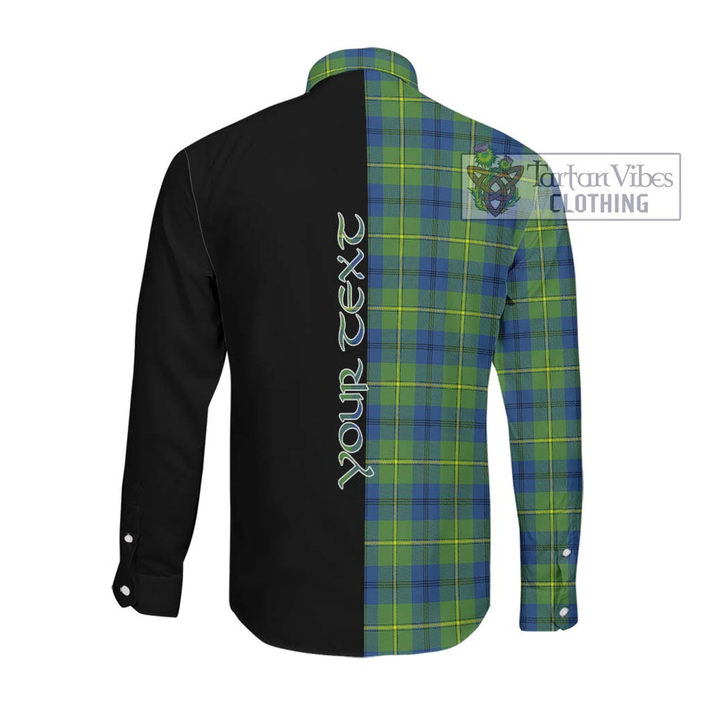 Johnstone Ancient Tartan Long Sleeve Button Shirt with Family Crest and Half Of Me Style Men's Shirt - Tartanvibesclothing Shop