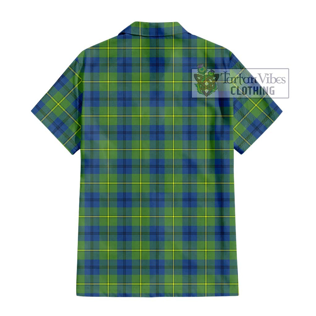 Johnstone Ancient Tartan Short Sleeve Button Shirt with Family Crest DNA In Me Style - Tartanvibesclothing Shop