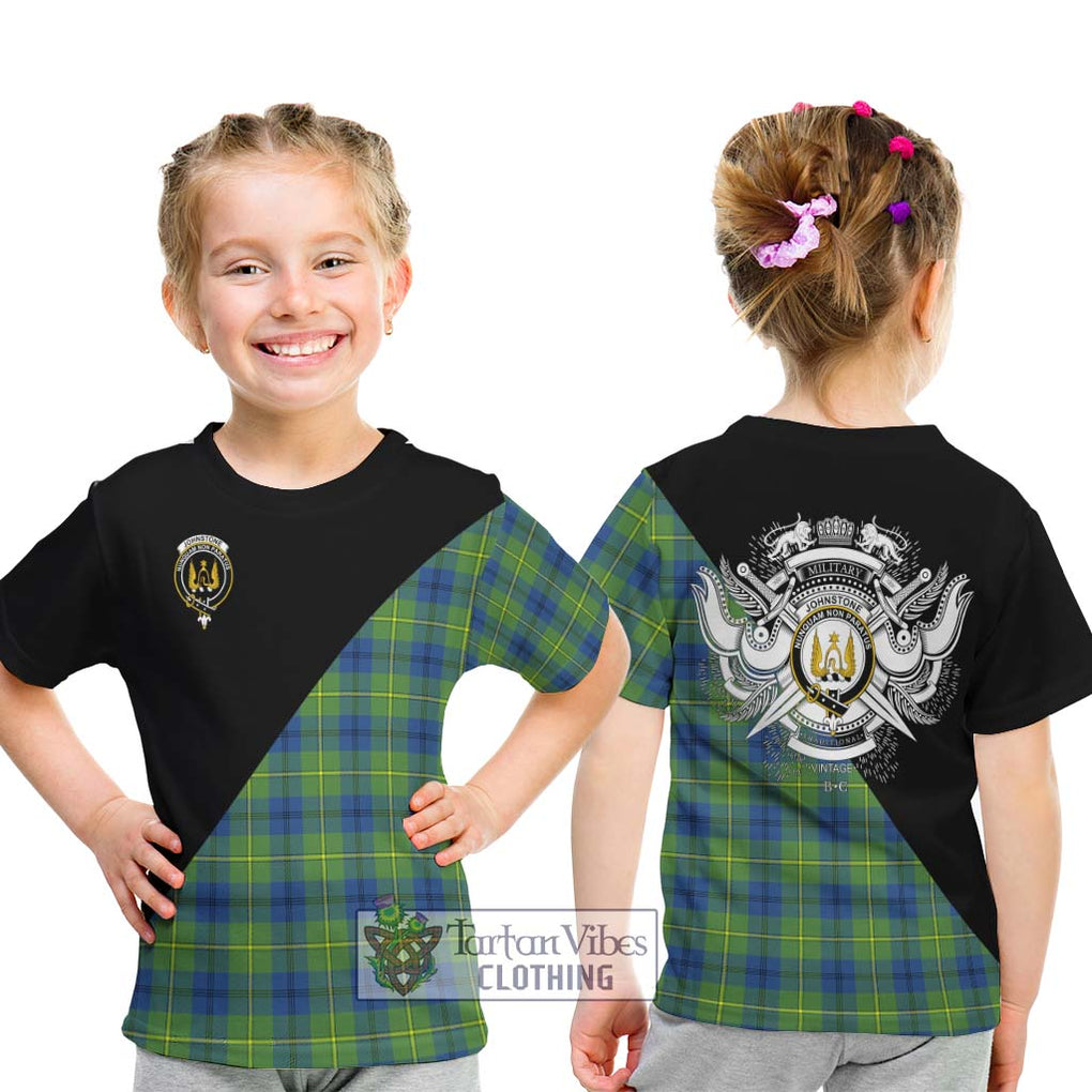 Johnstone Ancient Tartan Kid T-Shirt with Family Crest and Military Logo Style - Tartanvibesclothing Shop