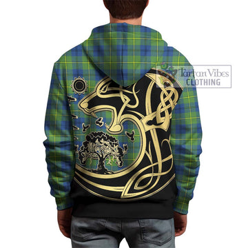 Johnstone Ancient Tartan Hoodie with Family Crest Celtic Wolf Style