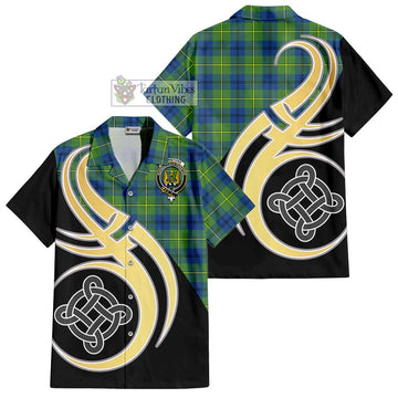 Johnstone Ancient Tartan Short Sleeve Button Shirt with Family Crest and Celtic Symbol Style