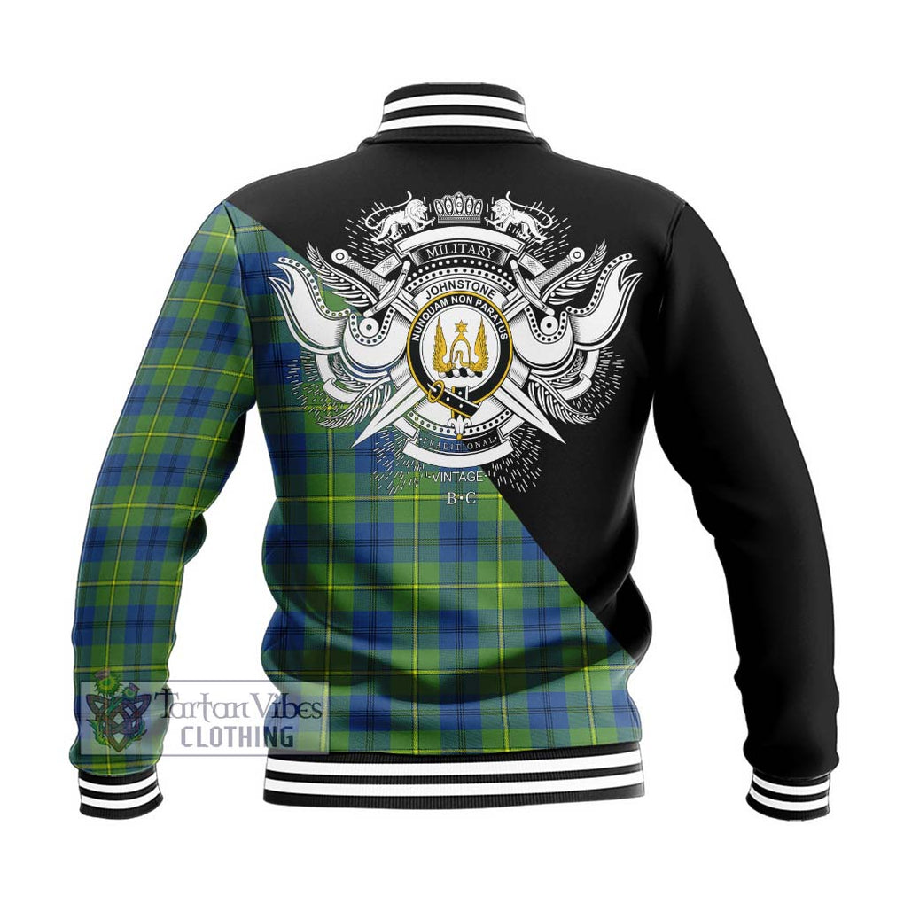 Johnstone Ancient Tartan Baseball Jacket with Family Crest and Military Logo Style - Tartanvibesclothing Shop