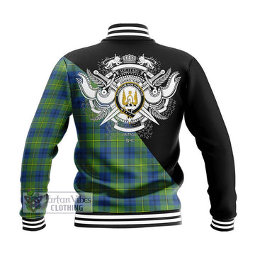 Johnstone Ancient Tartan Baseball Jacket with Family Crest and Military Logo Style