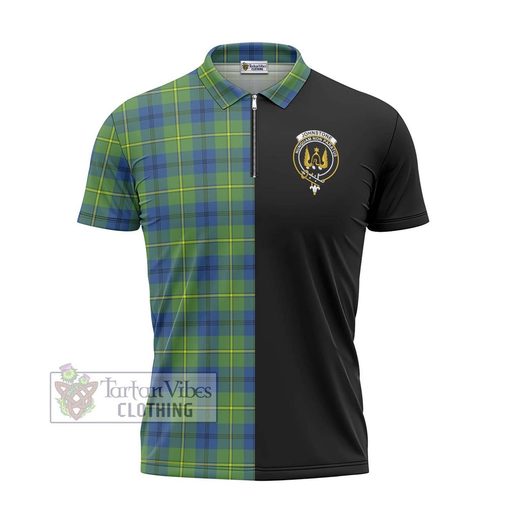 Johnstone Ancient Tartan Zipper Polo Shirt with Family Crest and Half Of Me Style - Tartanvibesclothing Shop