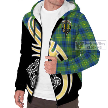 Johnstone Ancient Tartan Sherpa Hoodie with Family Crest and Celtic Symbol Style