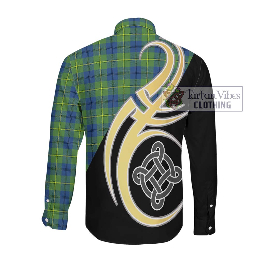 Johnstone Ancient Tartan Long Sleeve Button Shirt with Family Crest and Celtic Symbol Style Men's Shirt - Tartan Vibes Clothing