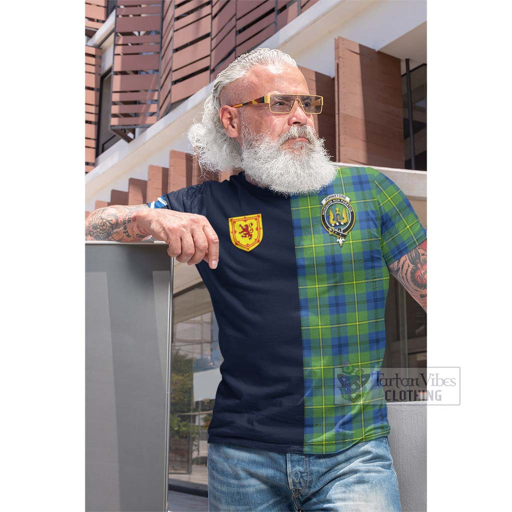 Tartan Vibes Clothing Johnstone Ancient Tartan Cotton T-shirt with Scottish Lion Royal Arm Half Style