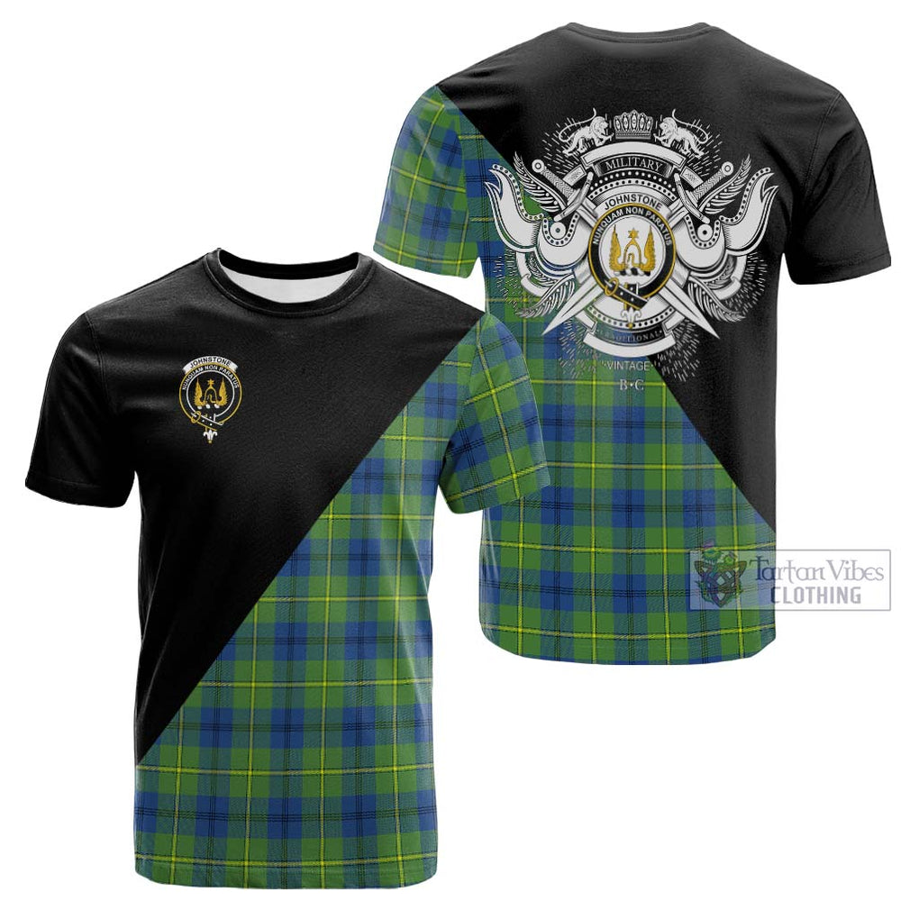 Tartan Vibes Clothing Johnstone Ancient Tartan Cotton T-shirt with Family Crest and Military Logo Style