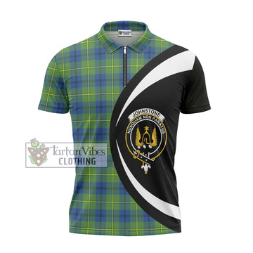 Johnstone Ancient Tartan Zipper Polo Shirt with Family Crest Circle Style