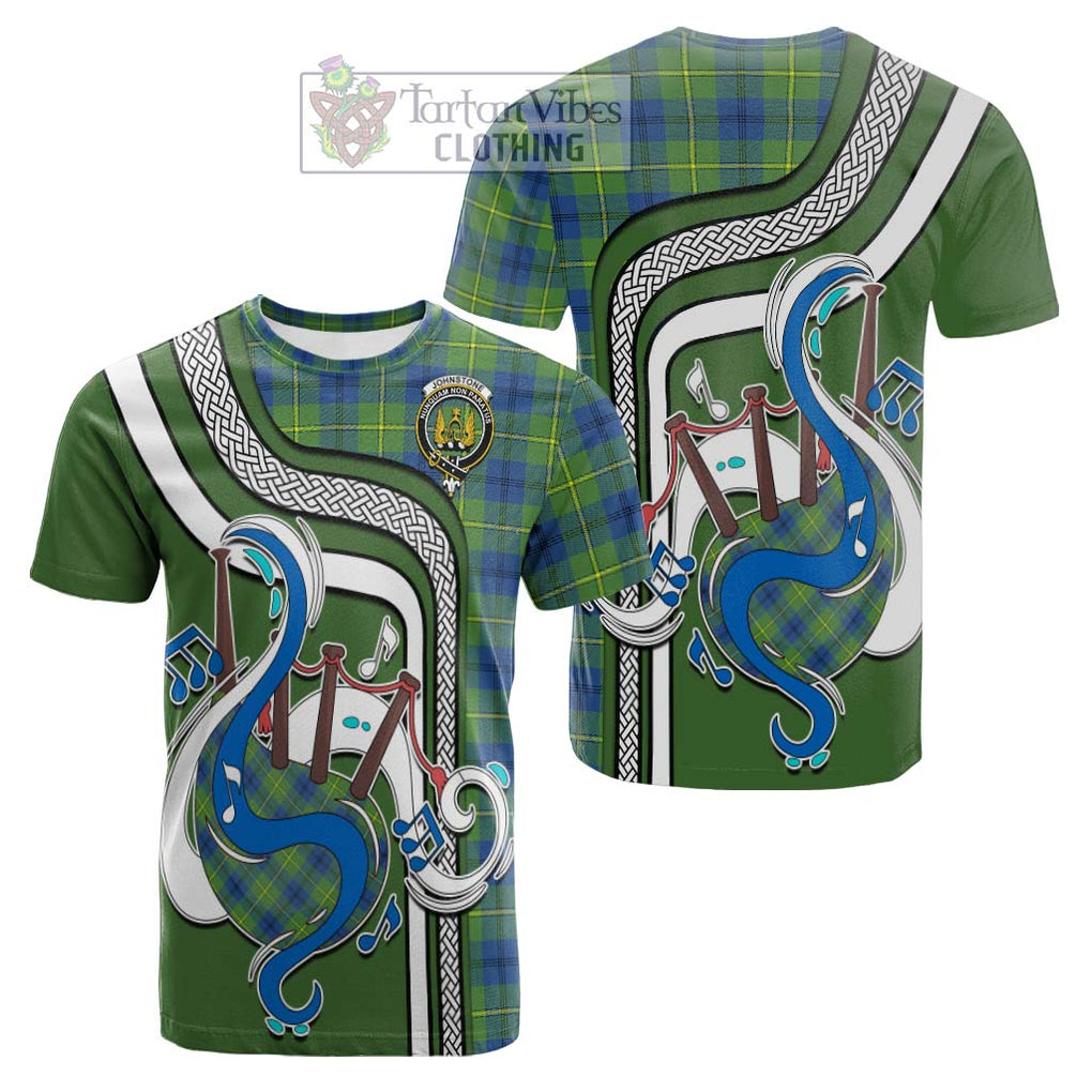 Tartan Vibes Clothing Johnstone Ancient Tartan Cotton T-shirt with Epic Bagpipe Style