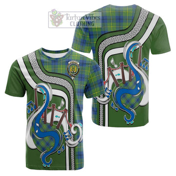 Johnstone Ancient Tartan Cotton T-shirt with Epic Bagpipe Style