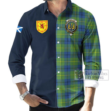 Johnstone Ancient Tartan Long Sleeve Button Shirt Alba with Scottish Lion Royal Arm Half Style