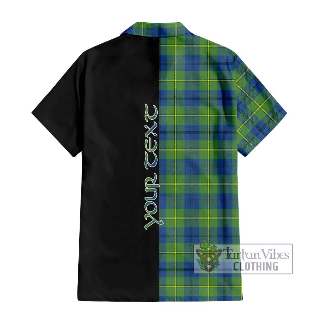 Johnstone Ancient Tartan Short Sleeve Button Shirt with Family Crest and Half Of Me Style - Tartanvibesclothing Shop