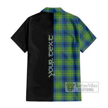 Johnstone Ancient Tartan Short Sleeve Button Shirt with Family Crest and Half Of Me Style