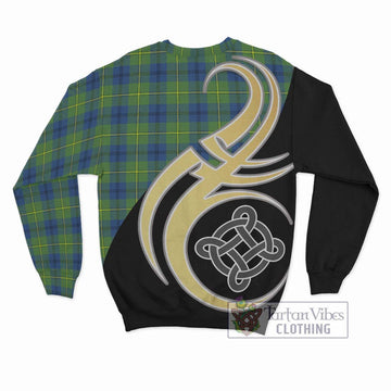 Johnstone Ancient Tartan Sweatshirt with Family Crest and Celtic Symbol Style