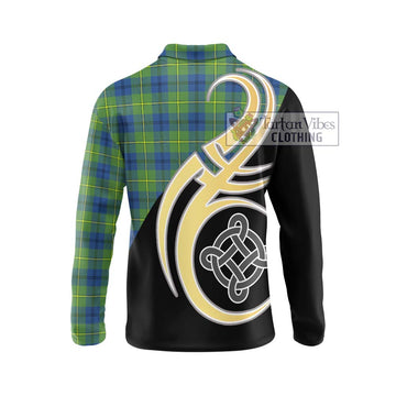 Johnstone Ancient Tartan Long Sleeve Polo Shirt with Family Crest and Celtic Symbol Style