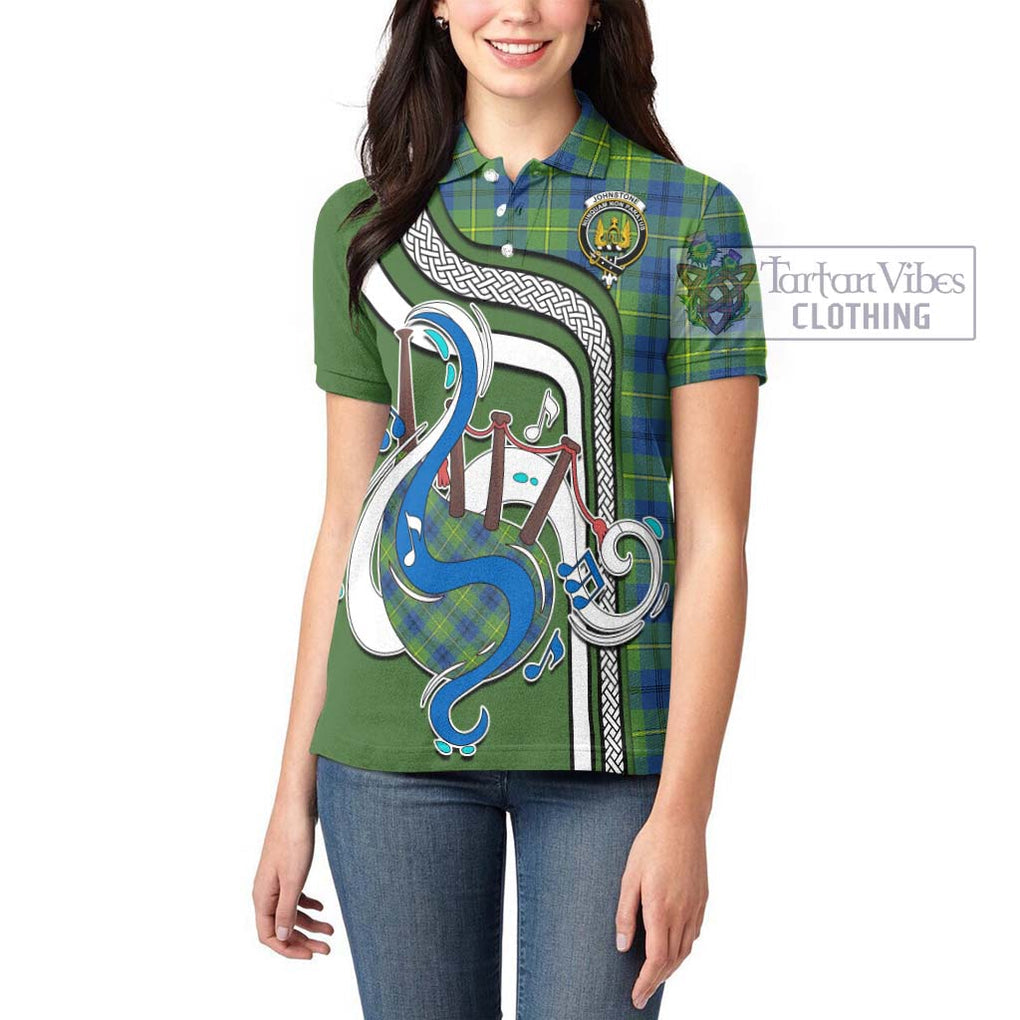 Johnstone Ancient Tartan Women's Polo Shirt with Epic Bagpipe Style - Tartanvibesclothing Shop