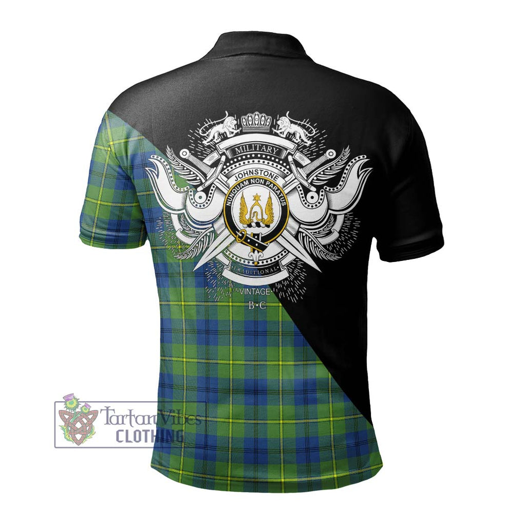 Johnstone Ancient Tartan Polo Shirt with Family Crest and Military Logo Style - Tartanvibesclothing Shop