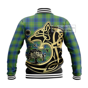 Johnstone Ancient Tartan Baseball Jacket with Family Crest Celtic Wolf Style