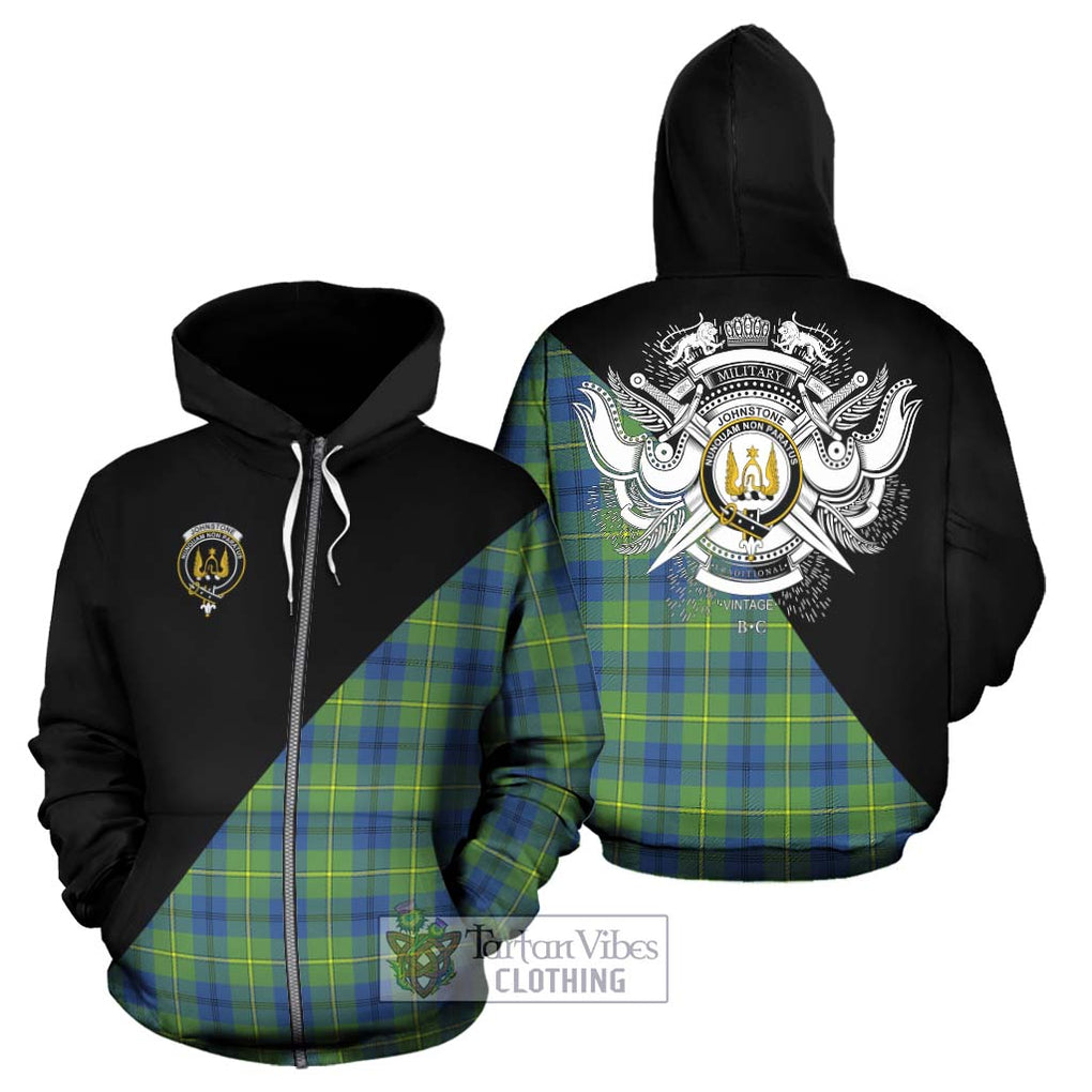 Johnstone Ancient Tartan Hoodie with Family Crest and Military Logo Style - Tartanvibesclothing Shop