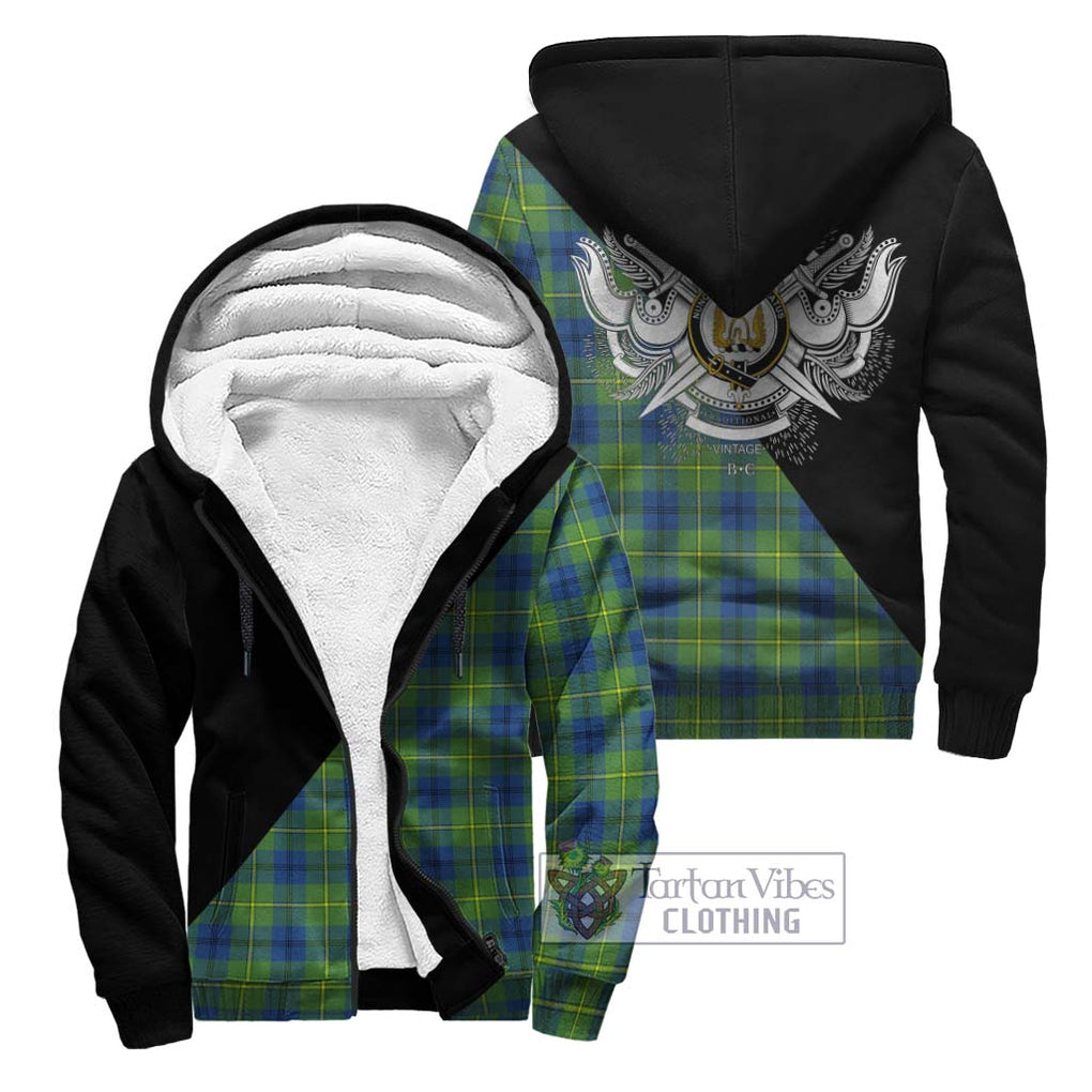 Johnstone Ancient Tartan Sherpa Hoodie with Family Crest and Military Logo Style Unisex - Tartanvibesclothing Shop