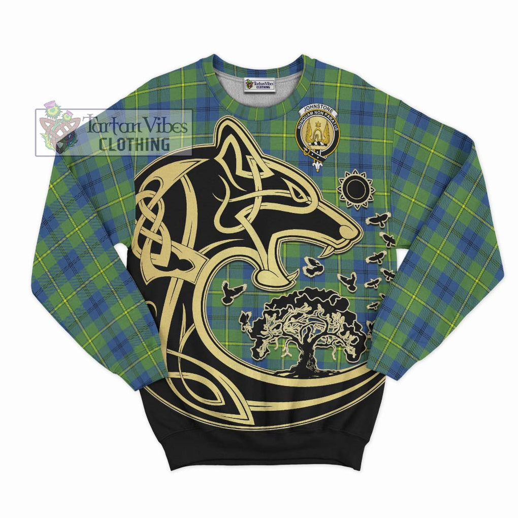 Johnstone Ancient Tartan Sweatshirt with Family Crest Celtic Wolf Style - Tartan Vibes Clothing