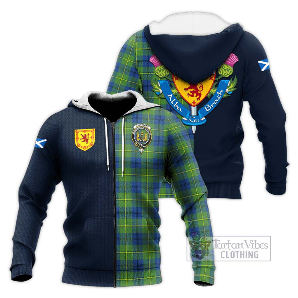 Tartan Vibes Clothing Johnstone Ancient Tartan Knitted Hoodie with Scottish Lion Royal Arm Half Style