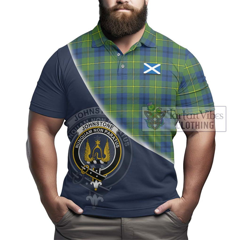 Johnstone Ancient Tartan Polo Shirt with Personalised National Flag and Family Crest Half Style - Tartanvibesclothing Shop