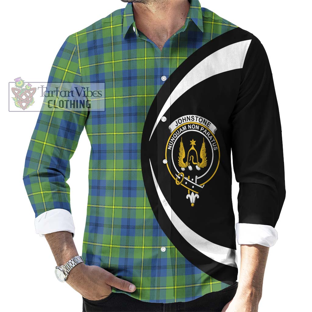 Johnstone Ancient Tartan Long Sleeve Button Up with Family Crest Circle Style - Tartan Vibes Clothing