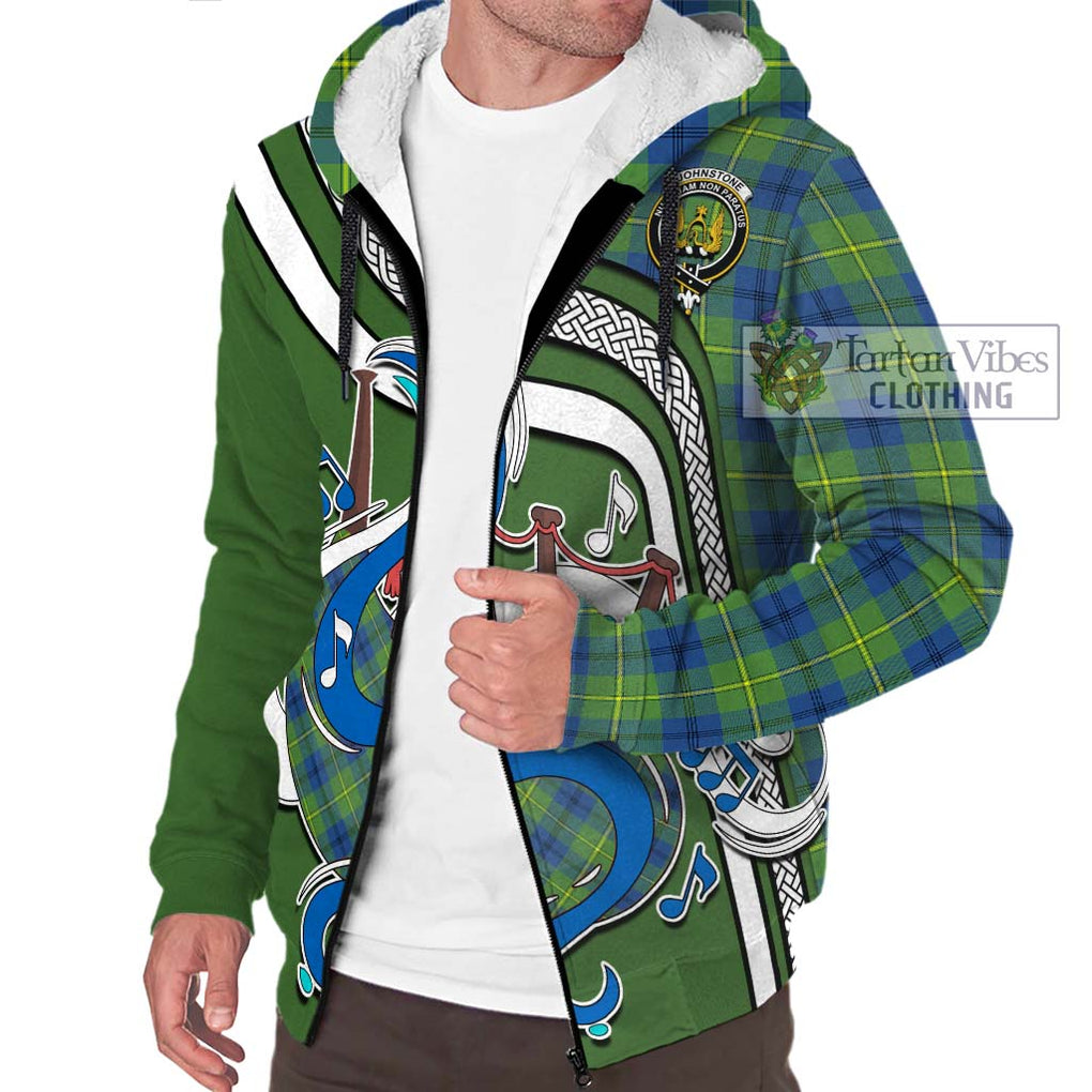 Johnstone Ancient Tartan Sherpa Hoodie with Epic Bagpipe Style Unisex - Tartanvibesclothing Shop