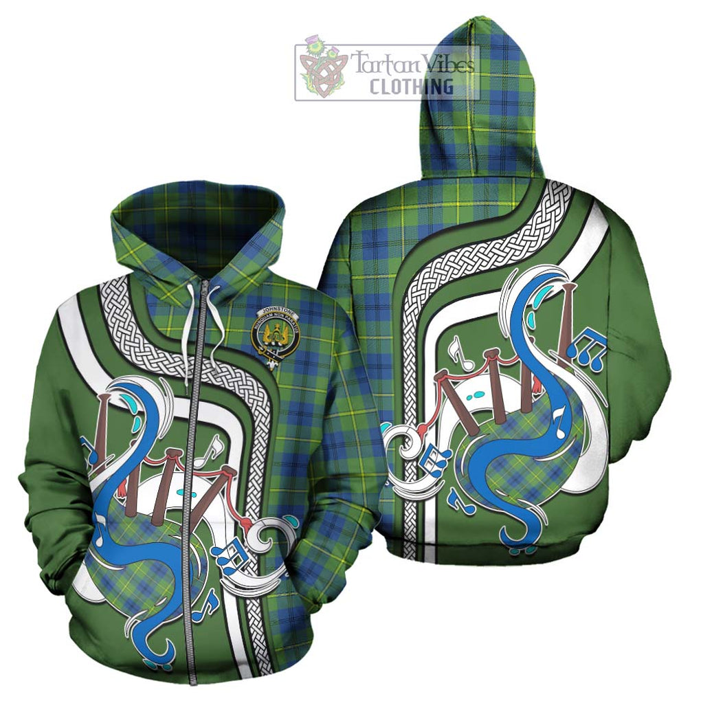 Johnstone Ancient Tartan Hoodie with Epic Bagpipe Style - Tartanvibesclothing Shop