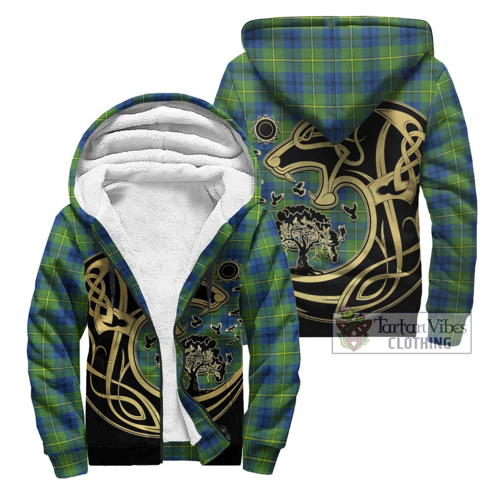 Johnstone Ancient Tartan Sherpa Hoodie with Family Crest Celtic Wolf Style Unisex - Tartan Vibes Clothing