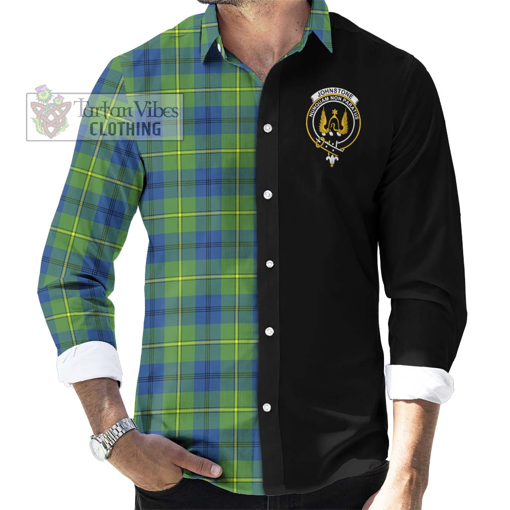 Johnstone Ancient Tartan Long Sleeve Button Shirt with Family Crest and Half Of Me Style - Tartanvibesclothing Shop