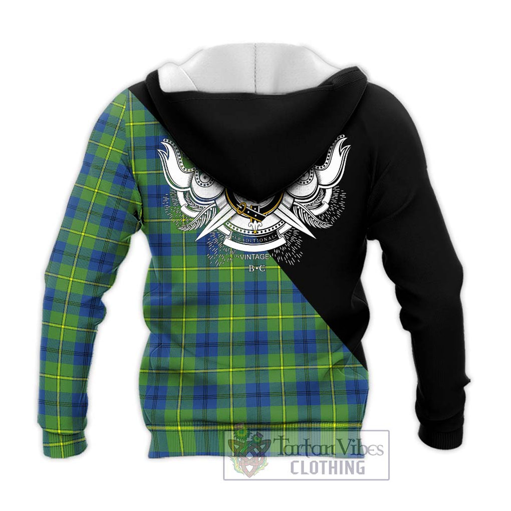 Johnstone Ancient Tartan Knitted Hoodie with Family Crest and Military Logo Style - Tartanvibesclothing Shop