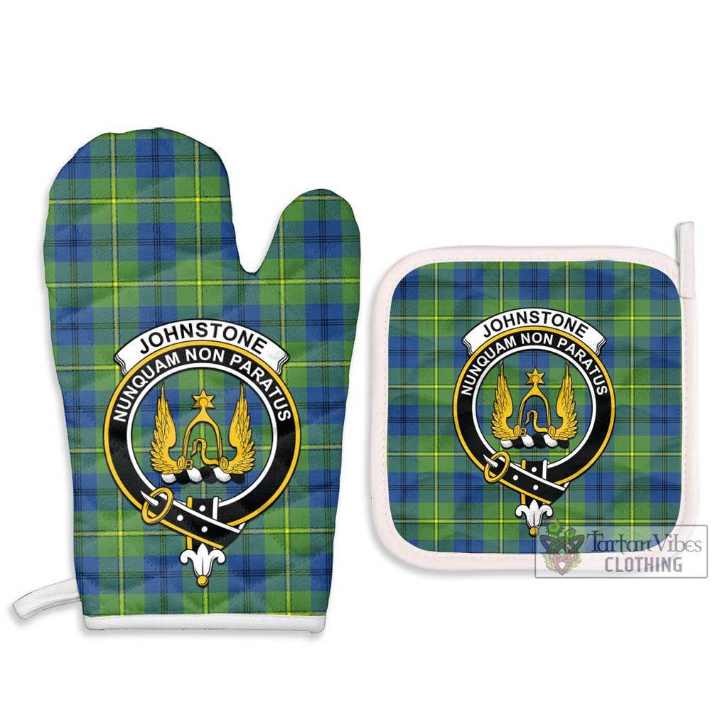 Johnstone Ancient Tartan Combo Oven Mitt & Pot-Holder with Family Crest Combo 1 Oven Mitt & 2 Pot-Holder White - Tartan Vibes Clothing