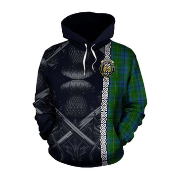 Johnstone (Johnston) Tartan Cotton Hoodie with Family Crest Cross Sword Thistle Celtic Vibes