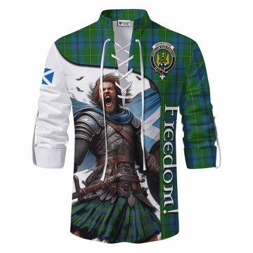 Johnstone (Johnston) Crest Tartan Ghillie Kilt Shirt Inspired by the Freedom of Scottish Warrior