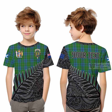 Johnstone (Johnston) Crest Tartan Kid T-Shirt with New Zealand Silver Fern Half Style