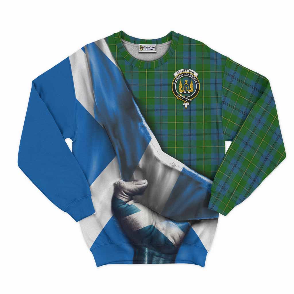 Tartan Vibes Clothing Johnstone (Johnston) Tartan Sweatshirt with Family Crest Scotland Patriotic Style