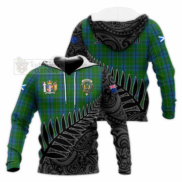 Johnstone (Johnston) Crest Tartan Knitted Hoodie with New Zealand Silver Fern Half Style