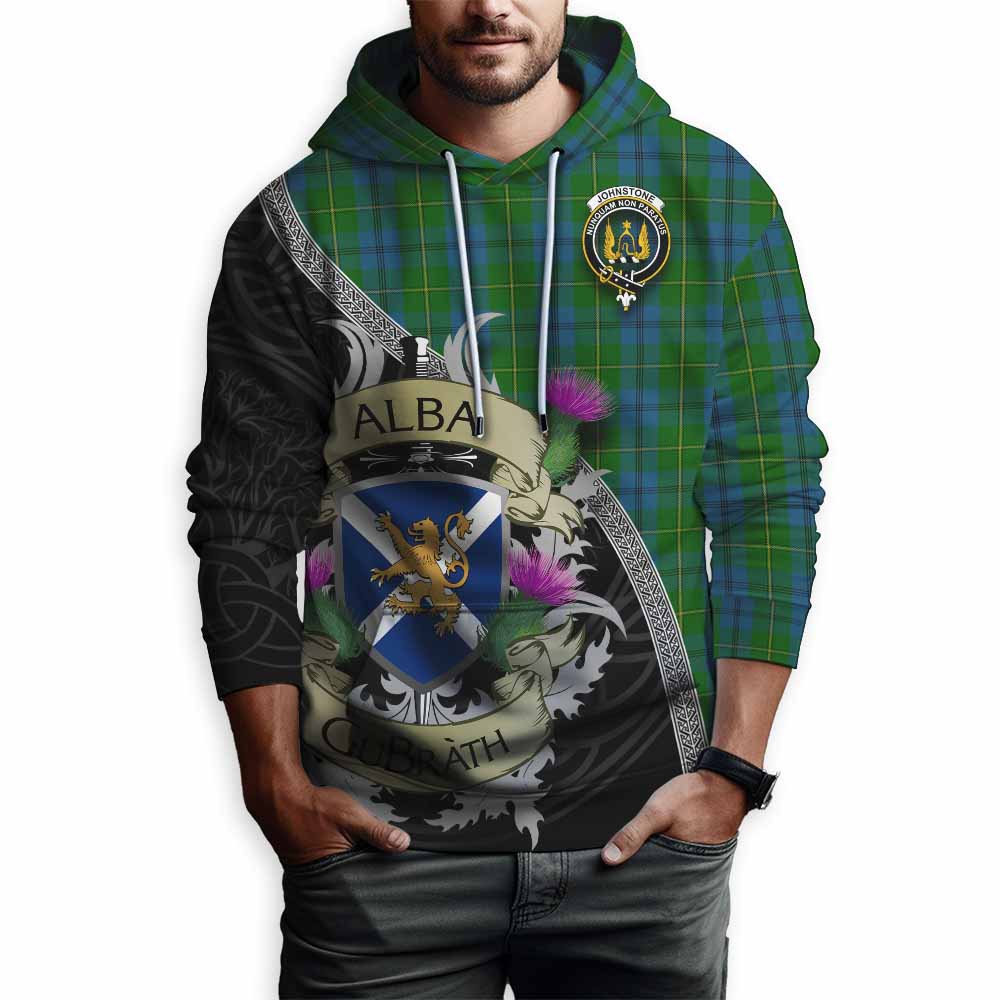 Johnstone (Johnston) Tartan Family Crest Hoodie Lion Rampant Royal Thistle Shield Celtic Inspired Pullover Hoodie - Tartan Vibes Clothing