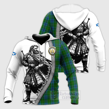 Johnstone (Johnston) Tartan Clan Crest Knitted Hoodie with Highlander Warrior Celtic Style