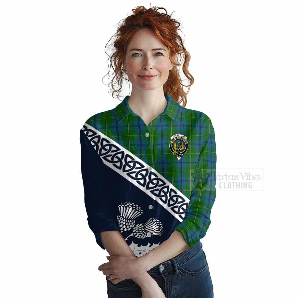 Tartan Vibes Clothing Johnstone (Johnston) Tartan Women's Casual Shirt Featuring Thistle and Scotland Map