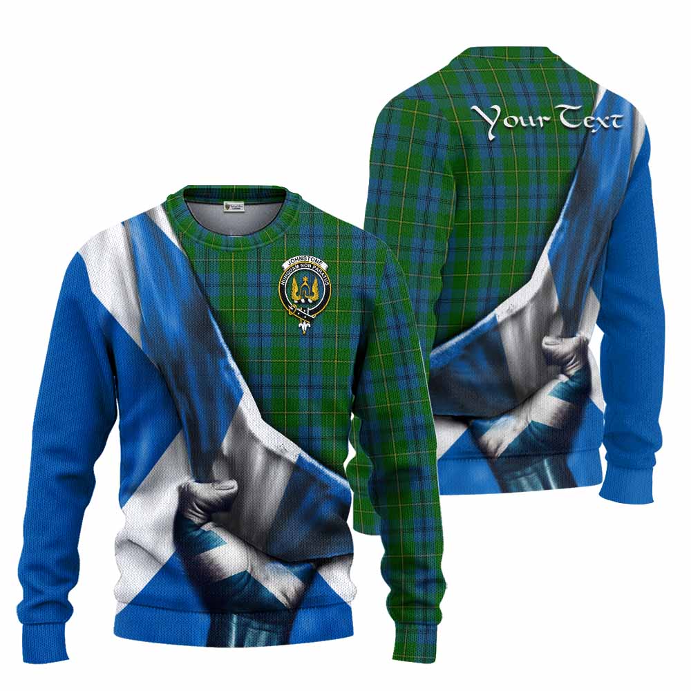 Tartan Vibes Clothing Johnstone (Johnston) Tartan Knitted Sweater with Family Crest Scotland Patriotic Style