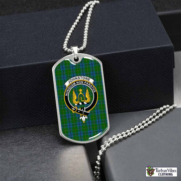 Johnstone (Johnston) Tartan Dog Tag Necklace with Family Crest