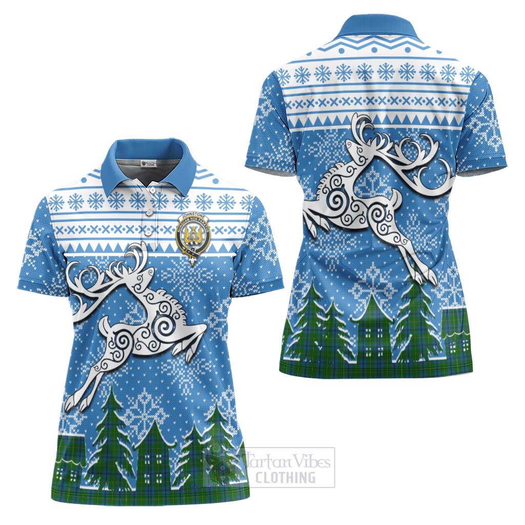 Tartan Vibes Clothing Johnstone (Johnston) Clan Christmas Women's Polo Shirt Celtic Reindeer Style