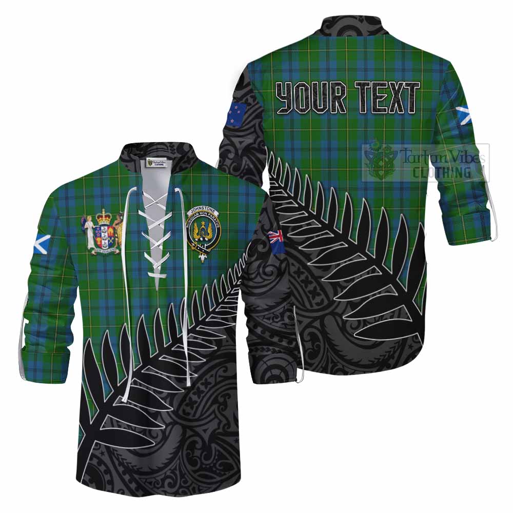 Tartan Vibes Clothing Johnstone (Johnston) Crest Tartan Ghillie Kilt Shirt with New Zealand Silver Fern Half Style