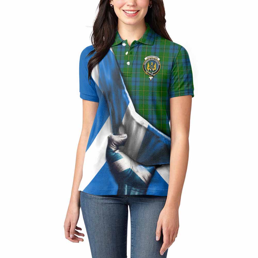 Tartan Vibes Clothing Johnstone (Johnston) Tartan Women's Polo Shirt with Family Crest Scotland Patriotic Style