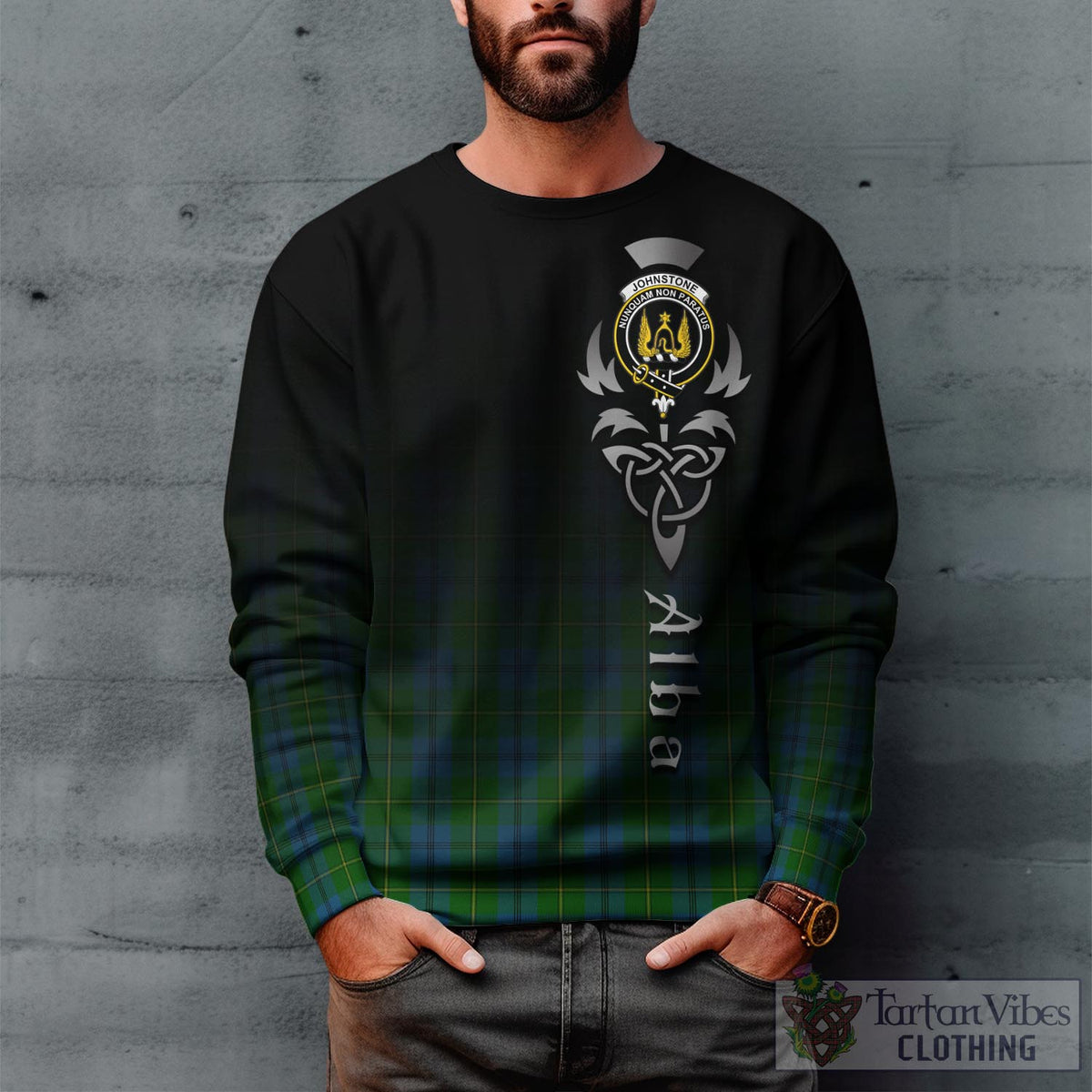 Johnstone (Johnston) Tartan Sweatshirt Featuring Alba Gu Brath Family Crest Celtic Inspired Unisex - Tartan Vibes Clothing