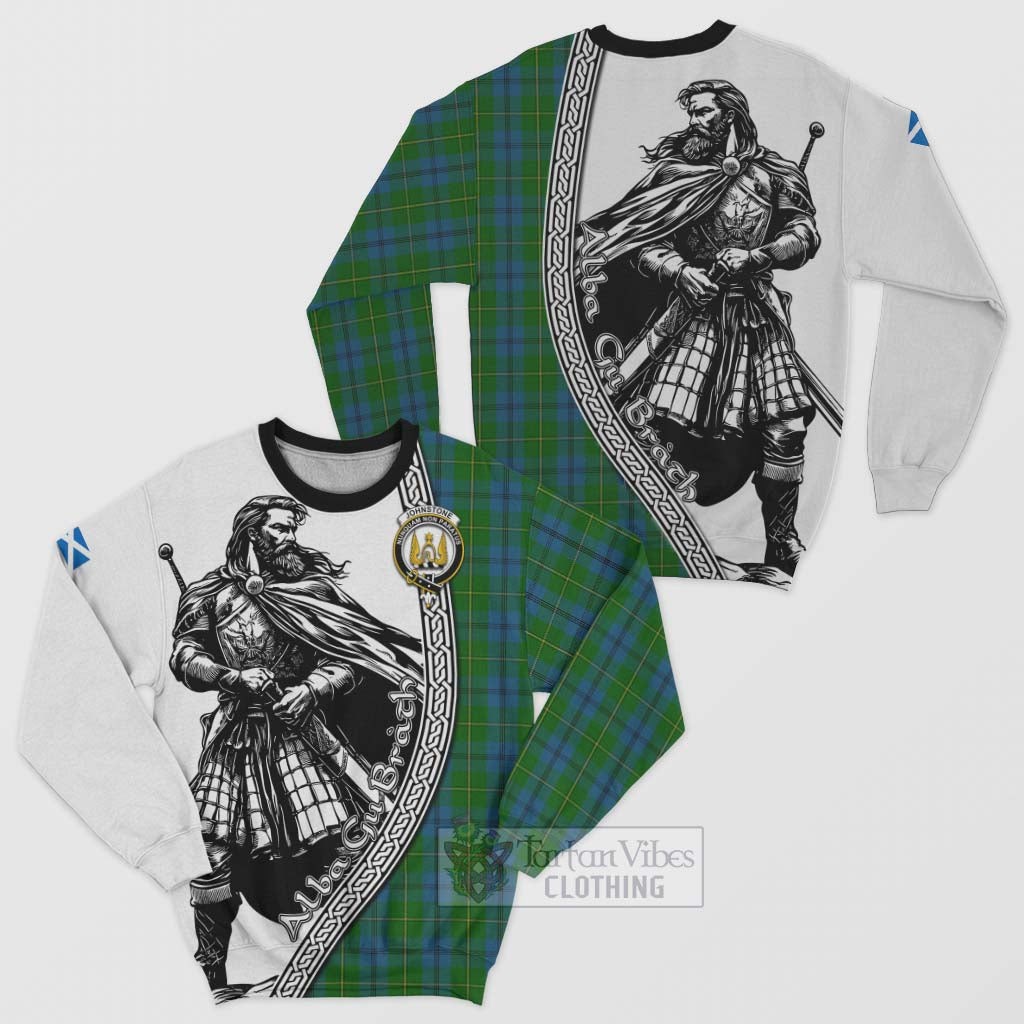 Tartan Vibes Clothing Johnstone (Johnston) Tartan Clan Crest Sweatshirt with Highlander Warrior Celtic Style